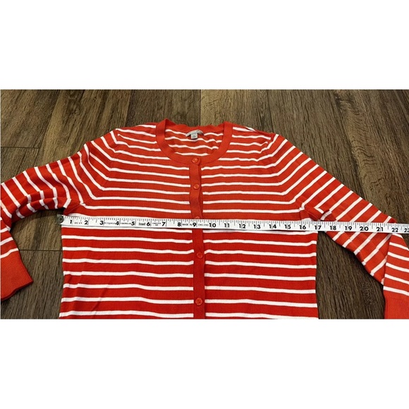 Halogen Cardigan Sweater Women's Size Medium Orange White Stripe Button Up - Picture 5 of 7